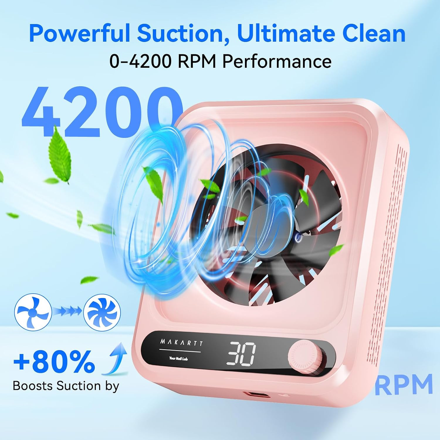 Nail Dust Collector Powerful Suction LED Display Speed Control Pink | Larina Vac