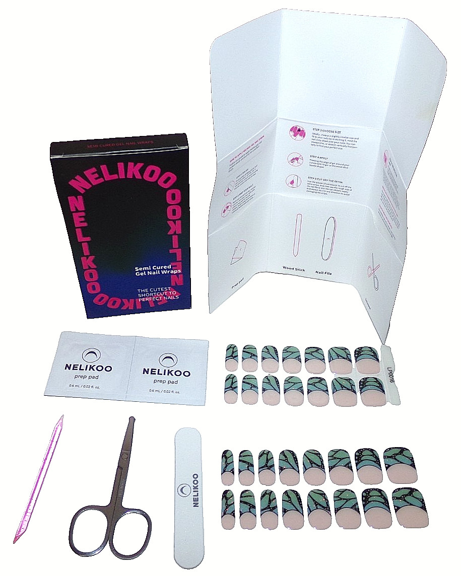 20 Tips Nail Sticker Adhesive Full Cover Semi Cured Gel Wraps,File,Scissors+ 548