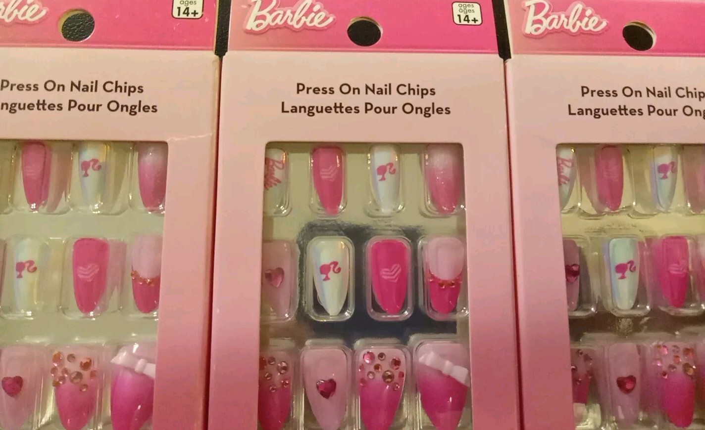 Lot Of 3 Barbie Press On Nail Chips 24 Count Per Box 12 Sizes Ages 14+ New