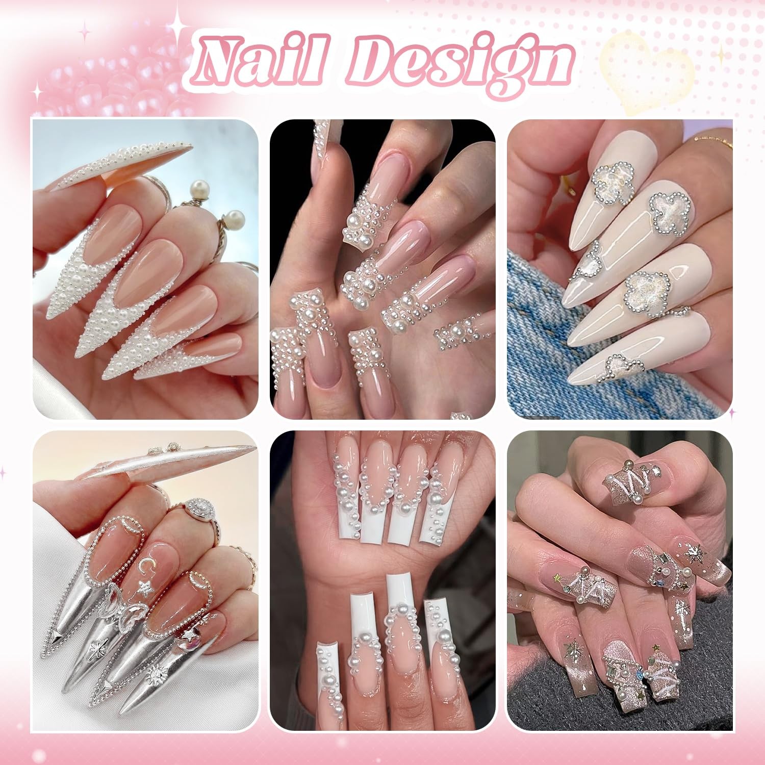 Silver Nail Beads and Flatback Pearls for Nails White Nail Pearl Charms
