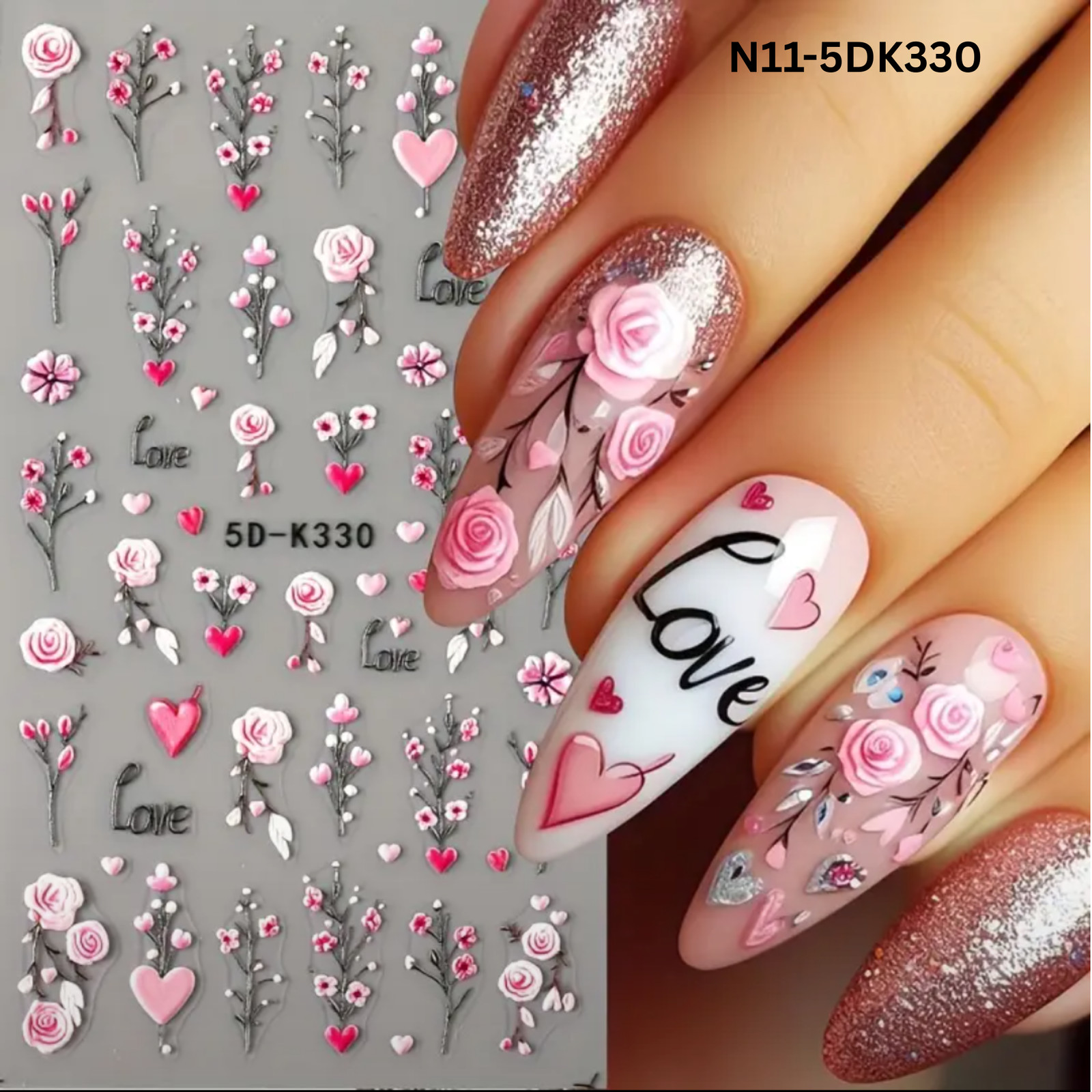 5D Embossed Floral Nail Art Stickers, Valentine’S Day Rose,Perfect for Women And