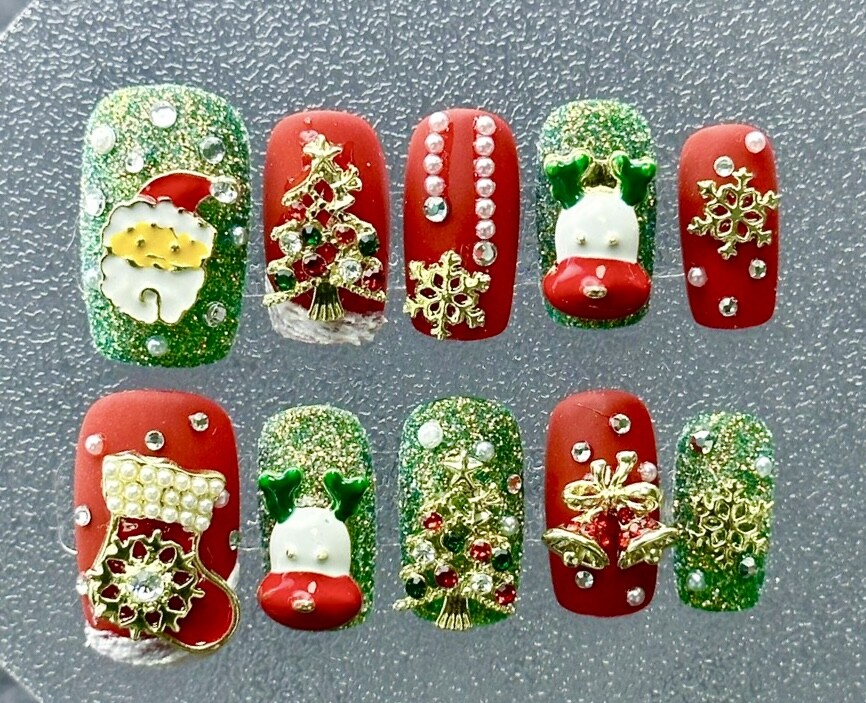 Manicure Handmade Press On Nails 10pc Reusable Artistic Design DIY Long Square