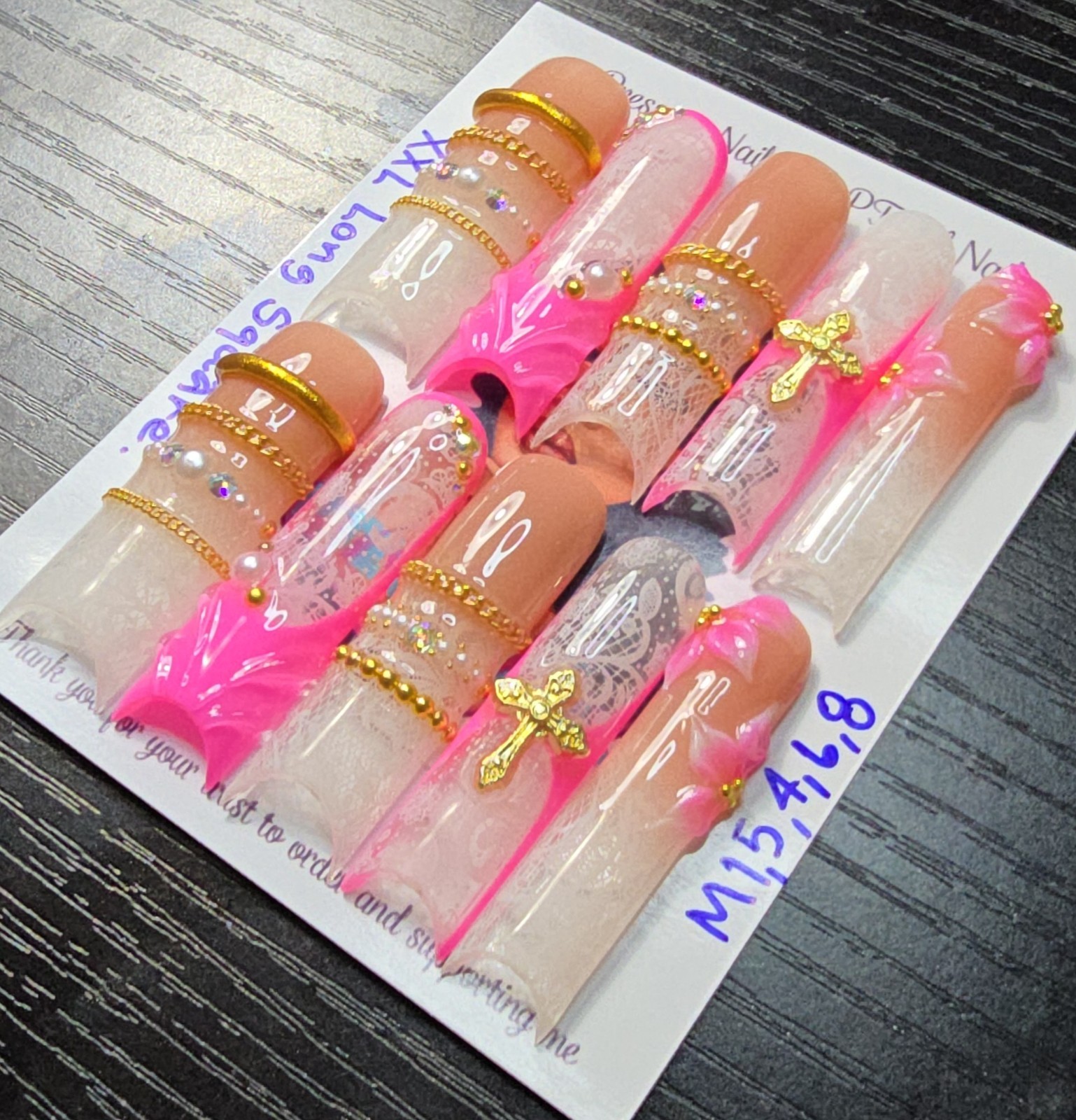 Handmade Gel Press On Nails,Luxury Nails Medium Size 1,5,4,6,8 XXL Long Square