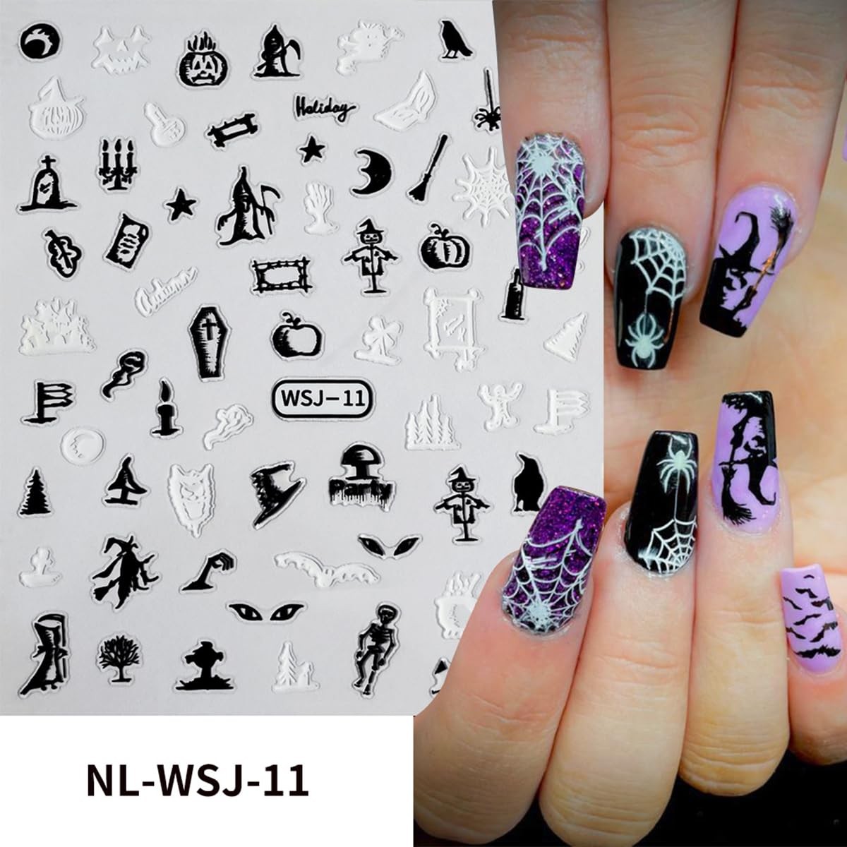 6 Sheets Halloween Nail Stickers for Nail Art – Ghost Nail Art Stickers 3D Se…