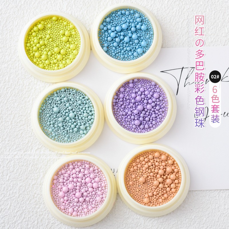 12 Colorful Nail Art Steel Ball Beads Macaron Bubble Beads Mixed Size Caviar Set