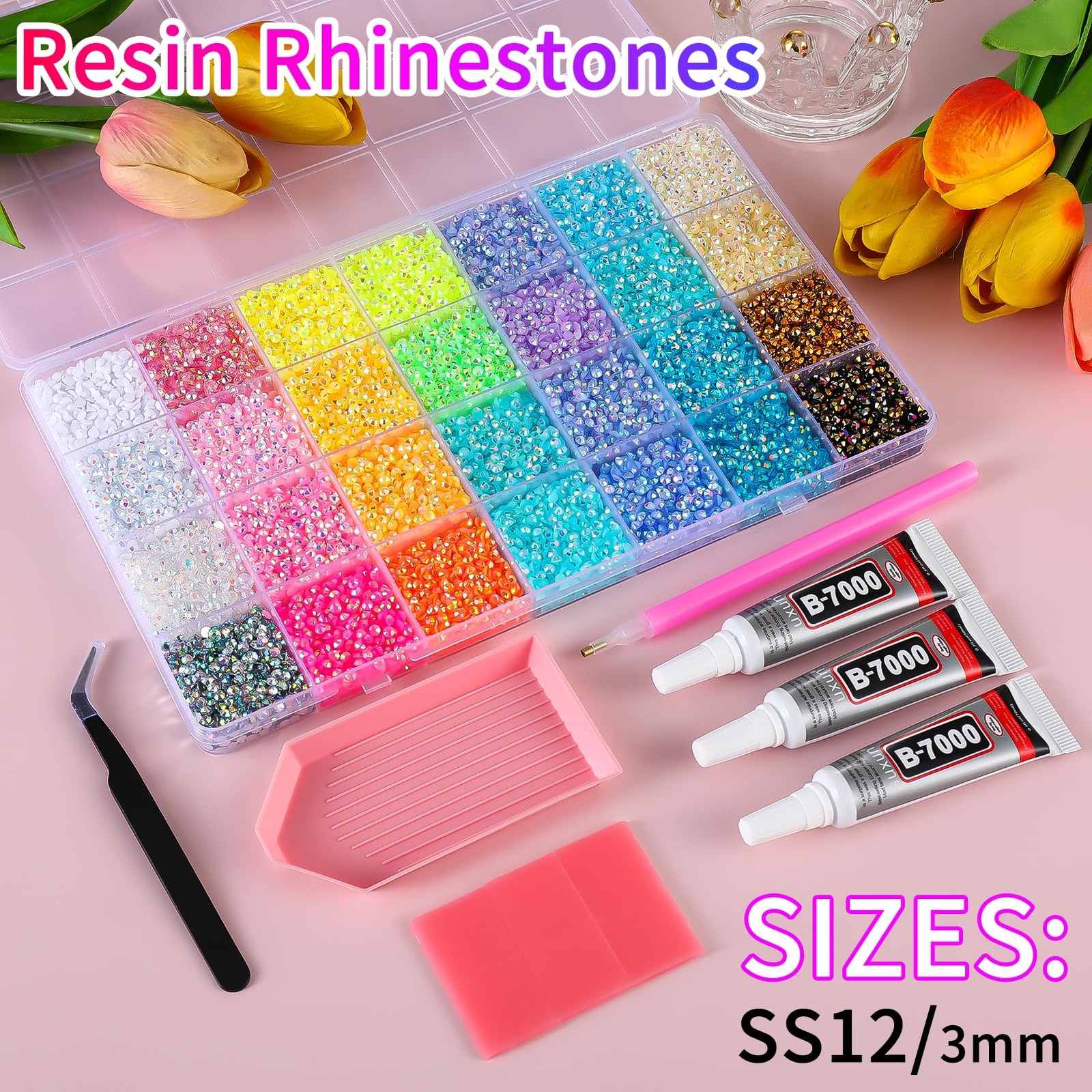 35000Pcs Resin Bedazzler Kit with Rhinestones and Tools 3mm Flat Back Rhinestone