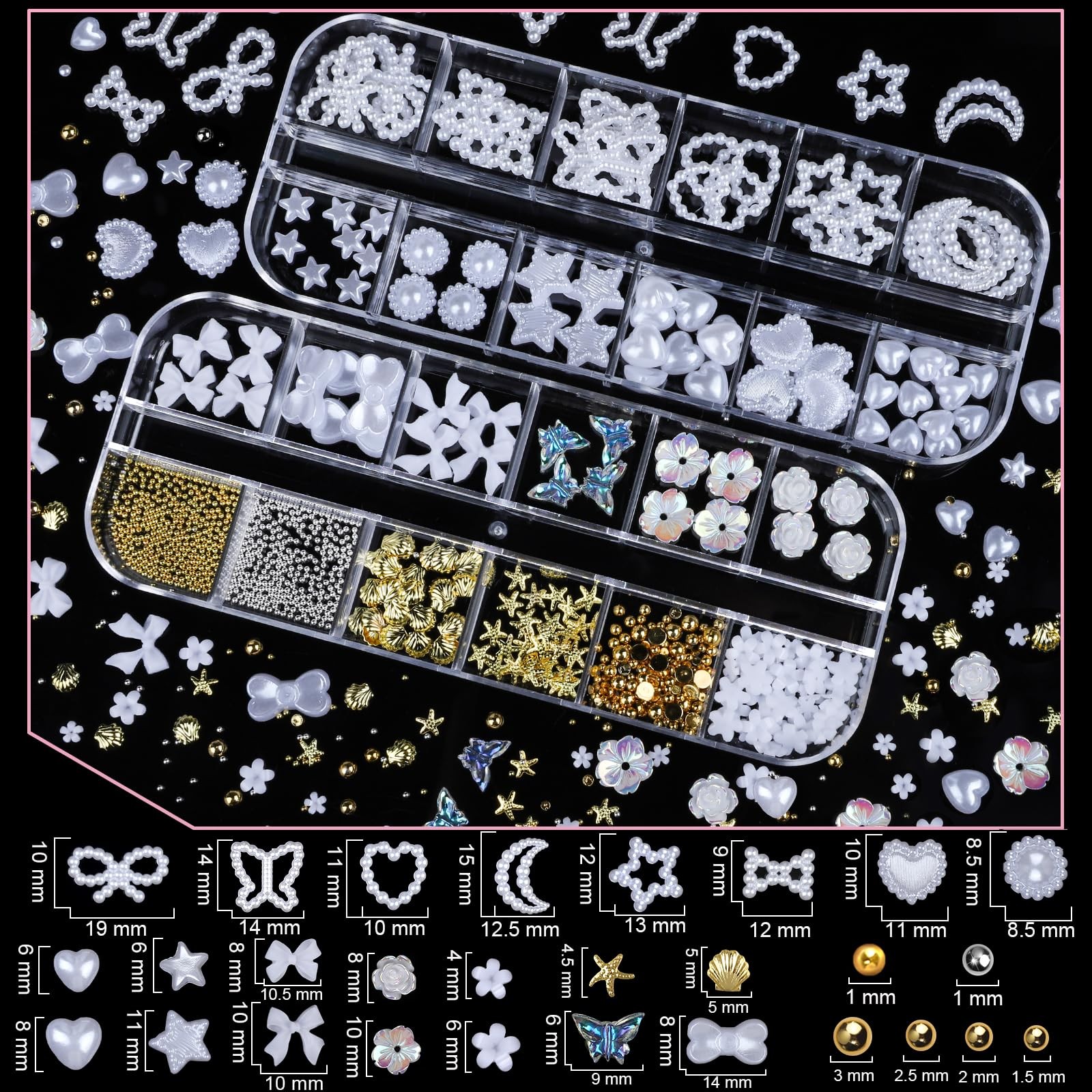 Teenitor 3D Nail Charms White Pearl