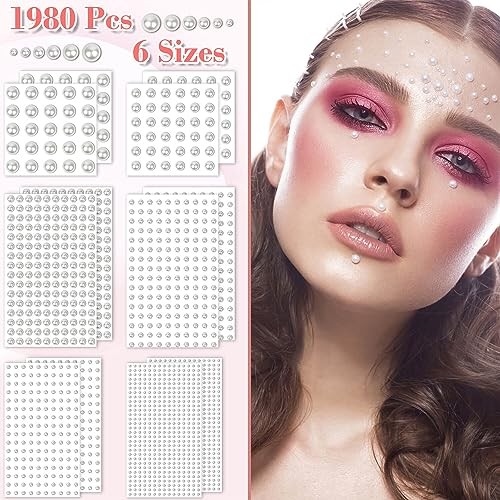 1980Pcs Self Adhesive Pearl Stickers, Hair Pearls Stick on Gems Ivory White