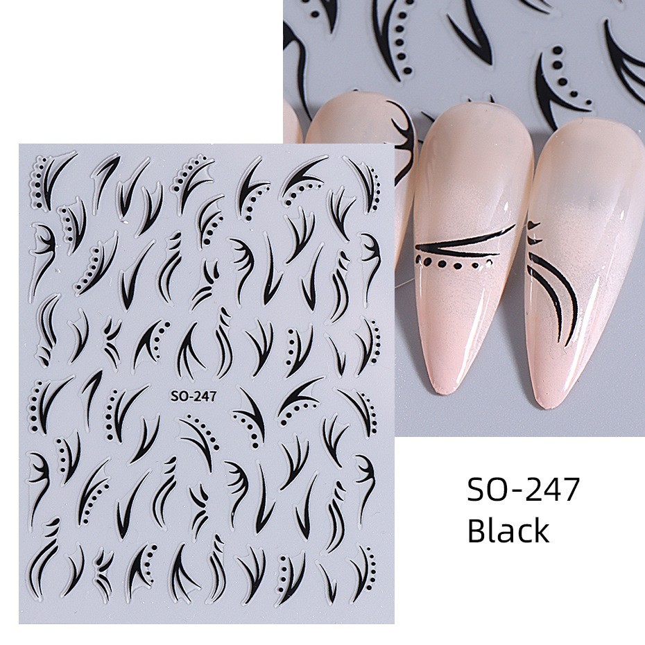 4Pcs Set Nail Stickers Abstract Line Self-Adhesive Slider Peel Off Decor NH30