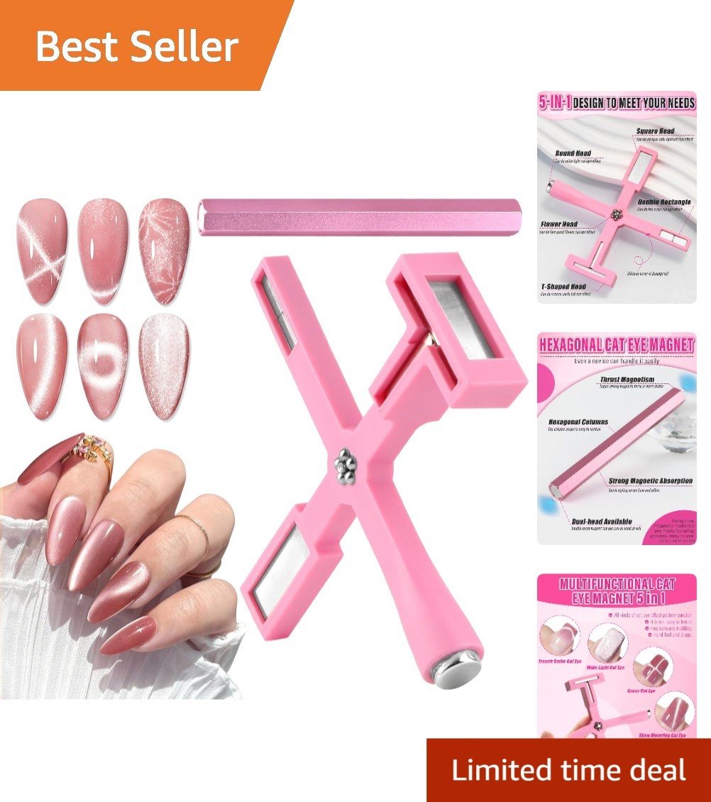 Professional 5-in-1 Cat Eye Magnetic Nail Art Tool – Lightweight & Stylish Pink