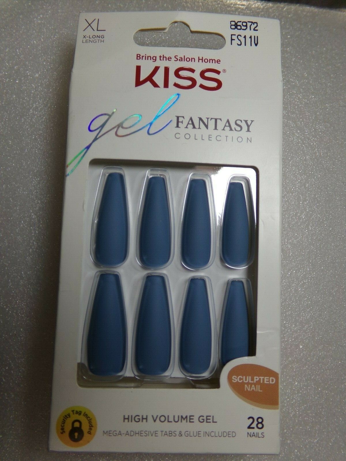 KISS gel Fantasy NAILS GLUE ON EXTRA LONG- Matte Gray Blue Sculpted