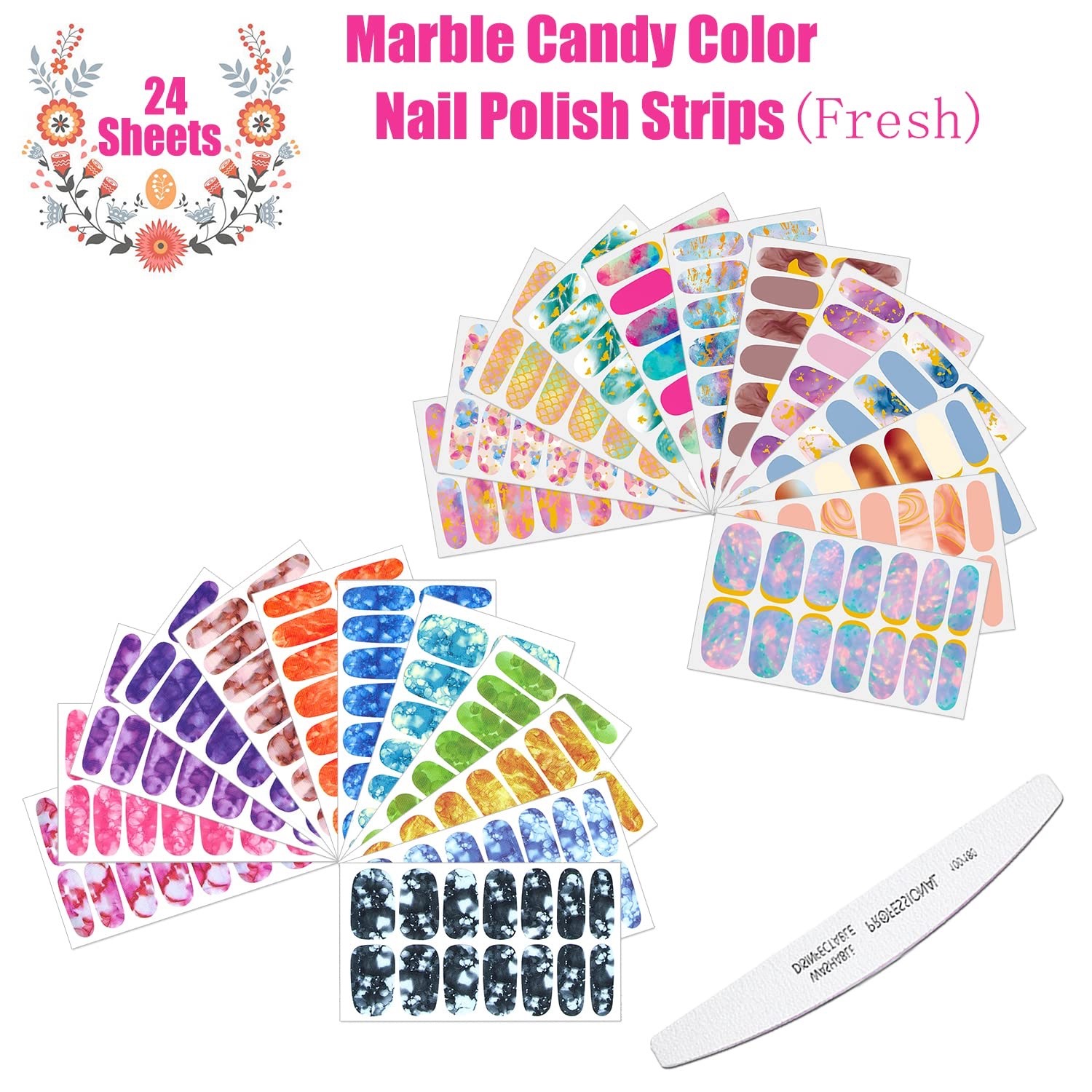 336 Pieces 24 Sheets Women’s Full Wrap Marble Nail Polish Strips Stickers
