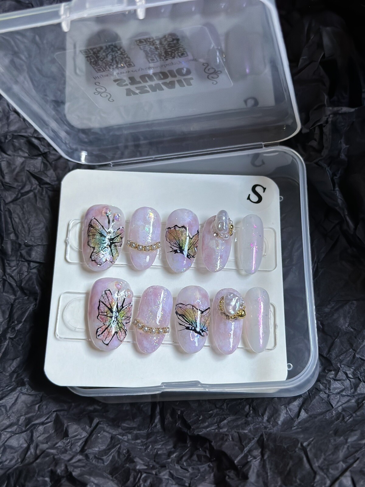 CUSTOM Handmade Gel Long nails Press On| Pink Butterfly Size:S 15 11 12 11 9