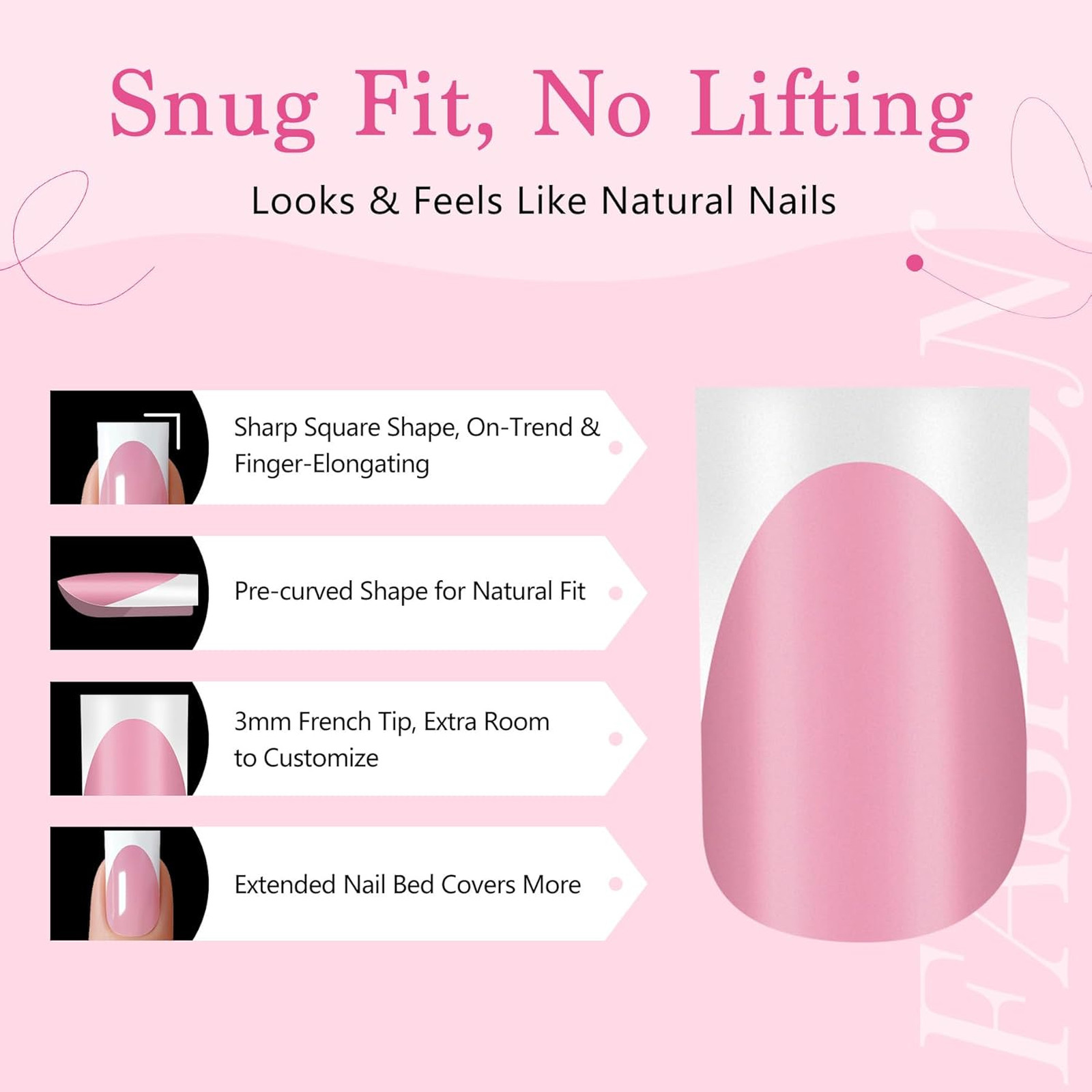 French Tips Press On Nails, 150Pcs Deep Pink Short Square Soft Gel Fake Nails