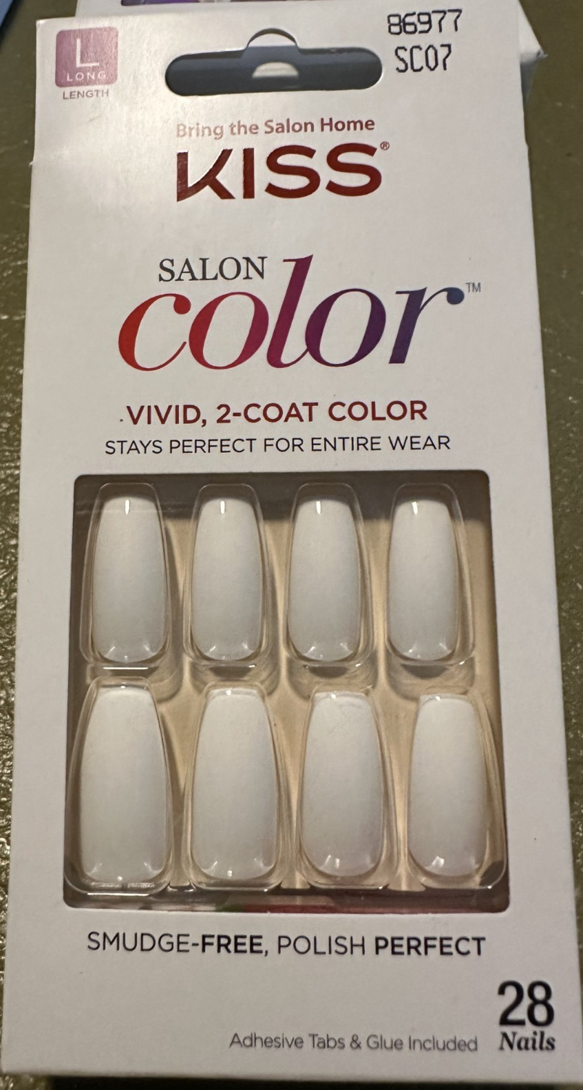 Kiss Nails Glam Fantasy Glue/Press on Long Vivid White Color