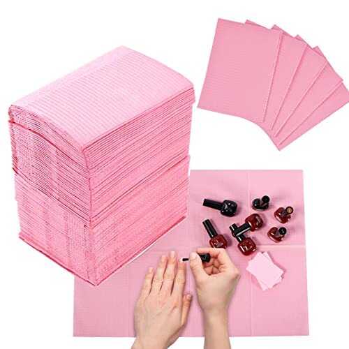 125PCS Disposable Nail Art Table Towels Mat 13″ X 17″ Waterproof 3 Ply Pink