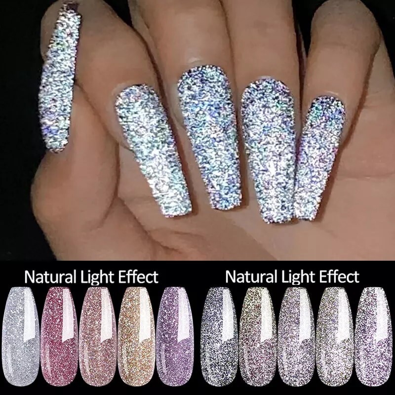 Silver Reflective Nail Disco Glitter for Gel Polish & Varnish Flash Night Effect