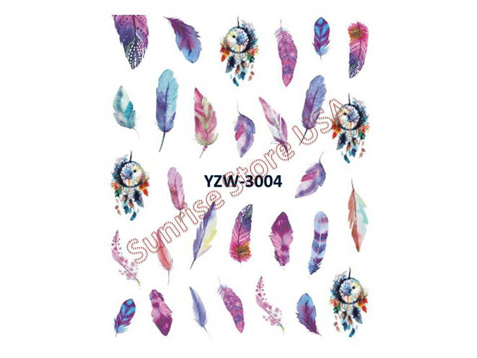 Nail Art Water Transfer Sticker Black White Colorful Feather Dream catcher Decal