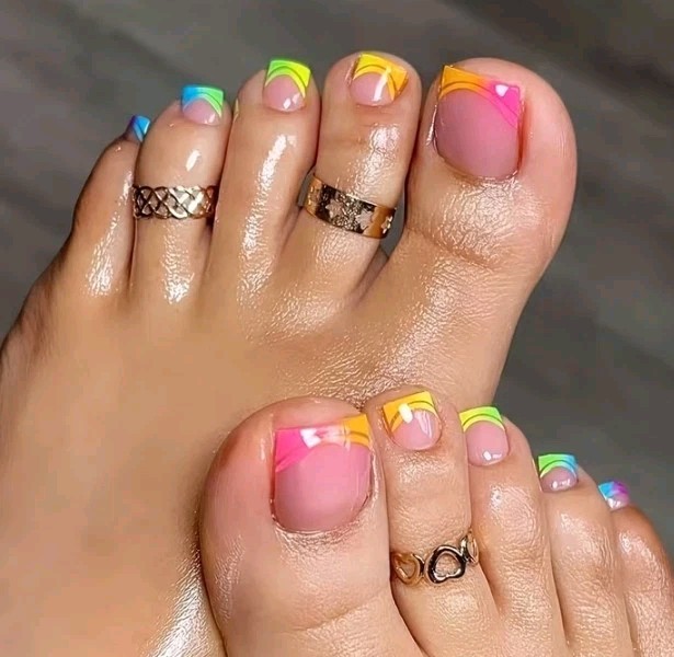 Press On Rainbow Toe Nails