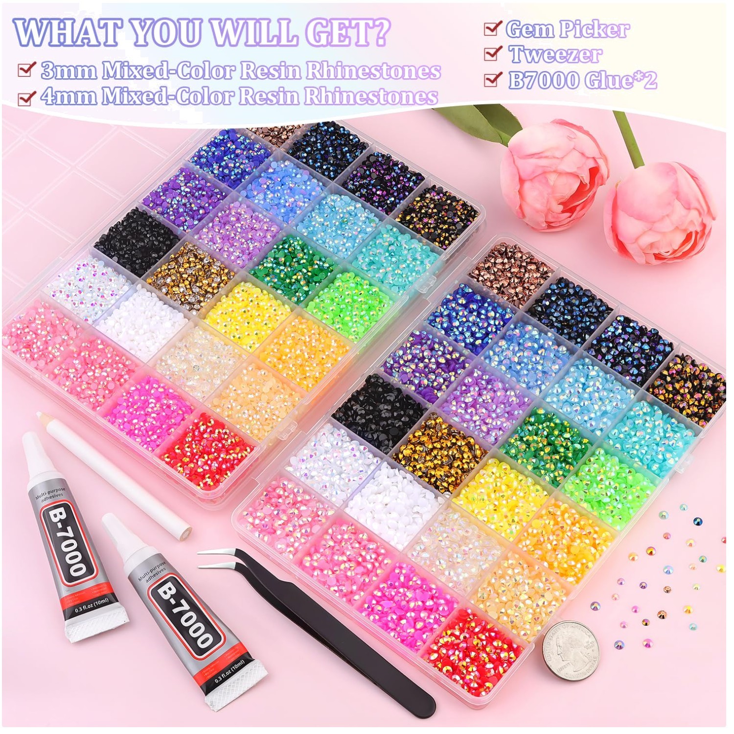 Jelly Rhinestones for DIY Crafts – 2 Boxes, 2 Glues Included//