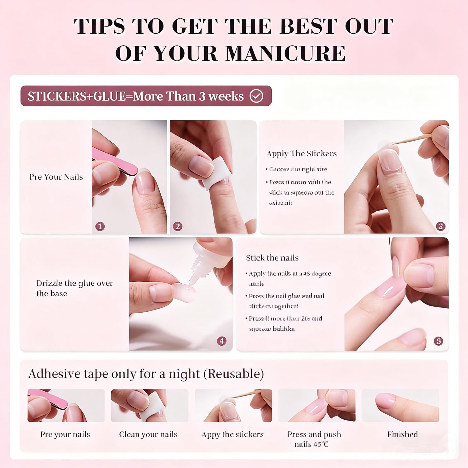 Press on Nails Medium Long Pink Fake Nails 3D Butterfly Knot Pearl Sparkling …