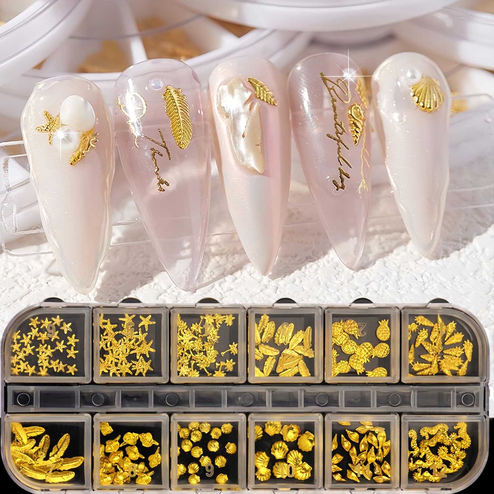 3D Metal Nail Art Studs Mixed Shapes Gold Shell Seahorse Starfish Conch Alloy…