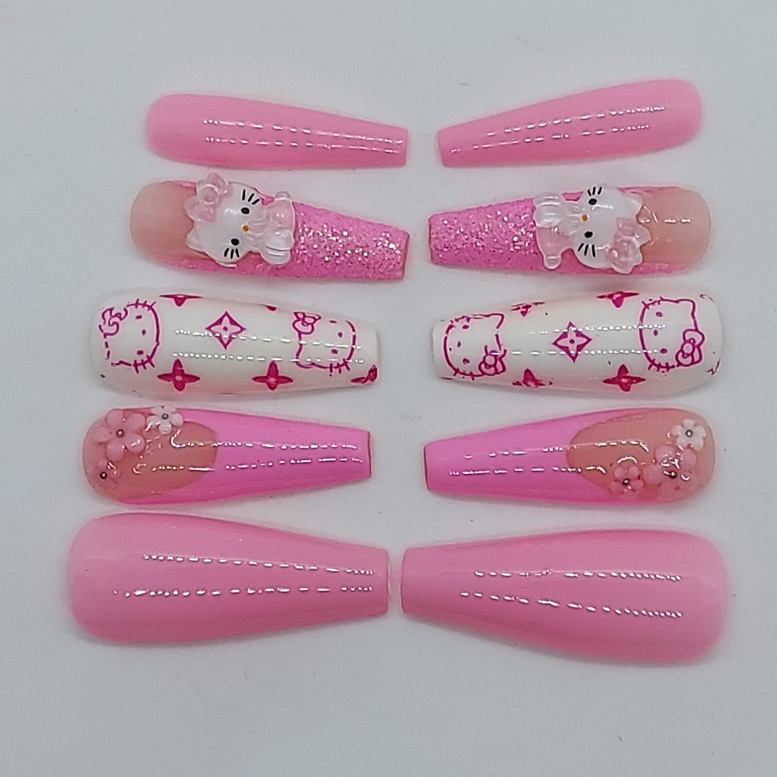 Pink Kawaii Hello Kitty Hello Kitty Foil Nails Pink French Nails Y2K Nails