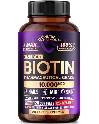Biotin 10000mcg Supplement for Hair, Skin & Nails – Pharmaceutical Grade, Made
