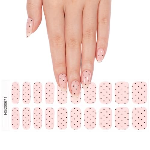 Polka Dot Semi Cured Gel Nail Strips – 20Pcs Pink UV Gel Nail Wraps Style-1
