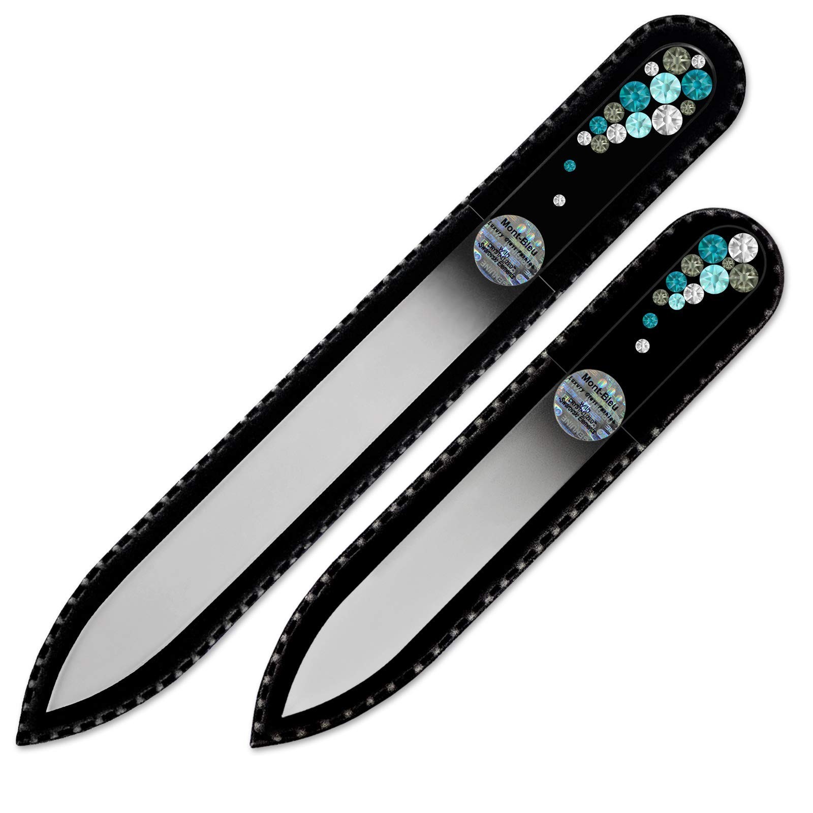 Mont Bleu Set of 2 Glass Nail Files Hand Decorated with Crystals – in Black V…
