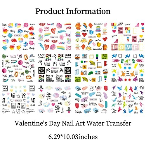 LGBT Gay Pride Nail Stickers Rainbow Love Heart Nail Decals English Lgbt-love