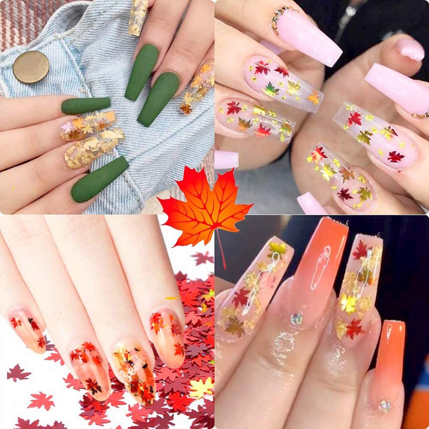 3D Fall Maple Leaf Glitter Nail Art Sequins for Women Girls Manicure Charms