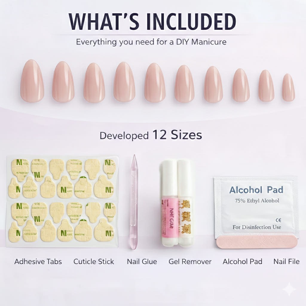 Press On Nails Burgundy Red Almond Shape Set with Nail Glue & Adhesive Tabs