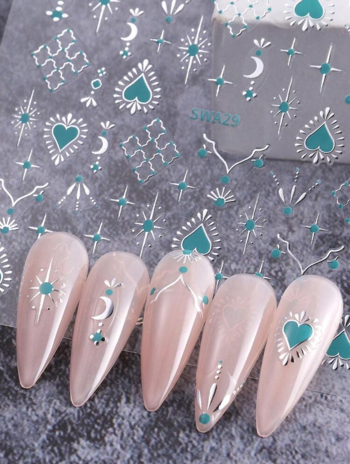 Nail Art Stickers Metallic Gold Silver Turquoise Heart Star Moon SWA29