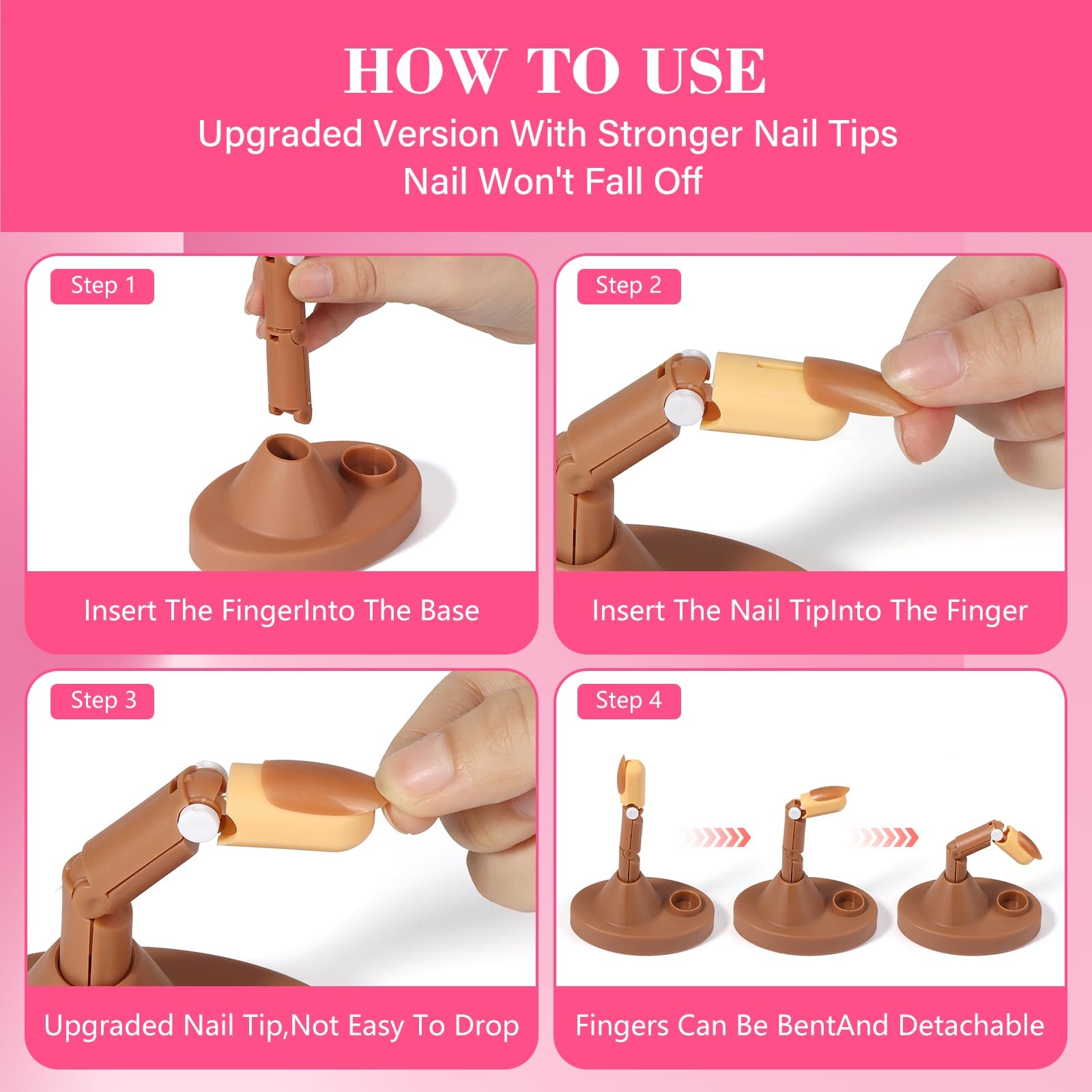 Practice Fingers Hand Acrylic Nails: 3PCS Fake to 10Cm*8Cm*6Cm, Brown