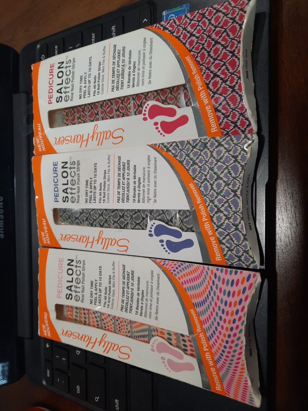 (Lot of 3) Sally Hansen Pedicure Salon Effects Strips, 301 Snake Rattle & Roll +