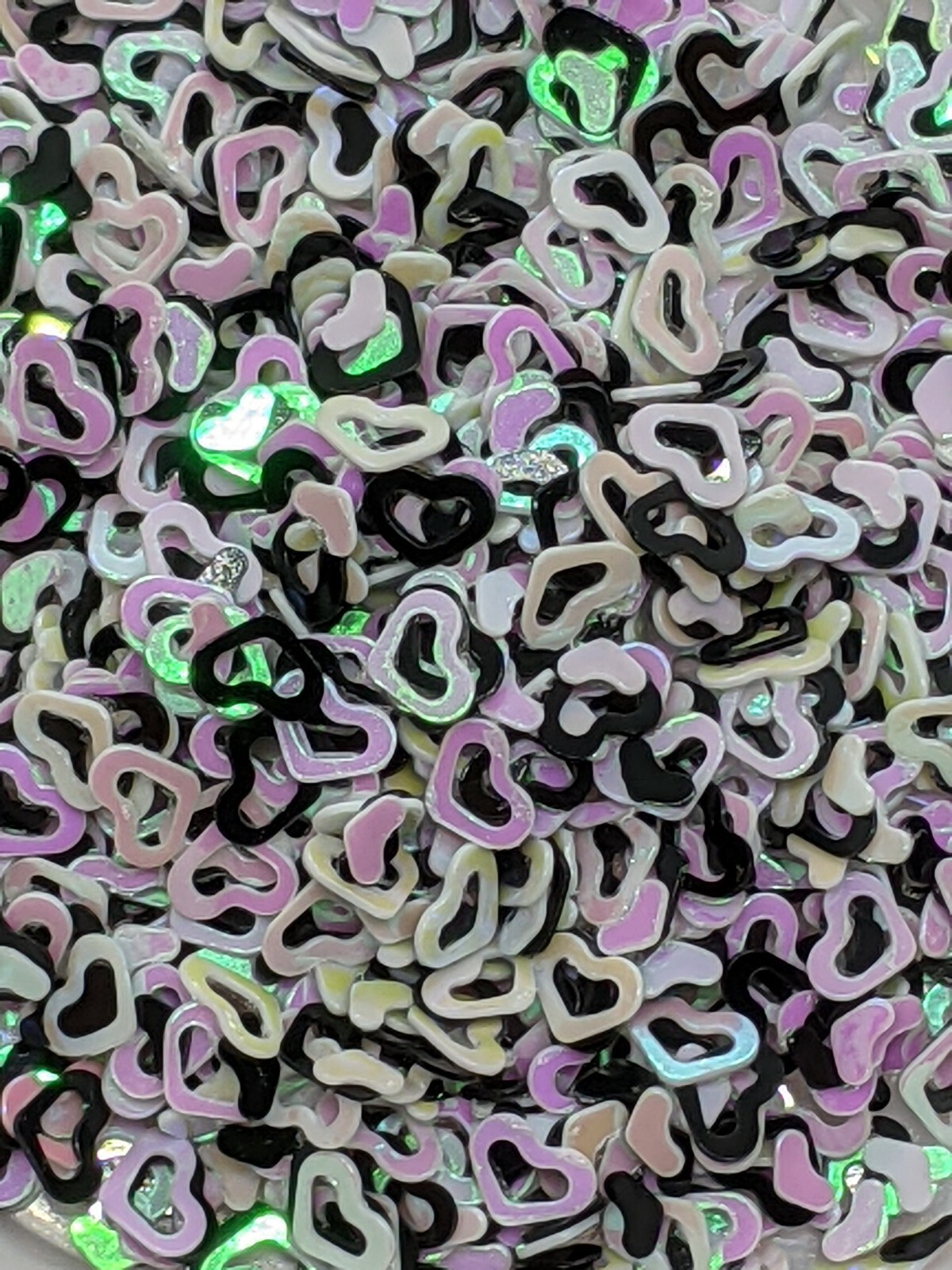 Black & White Hollow Heart Mix, Nail Art Embellishment Sequins, UK Seller