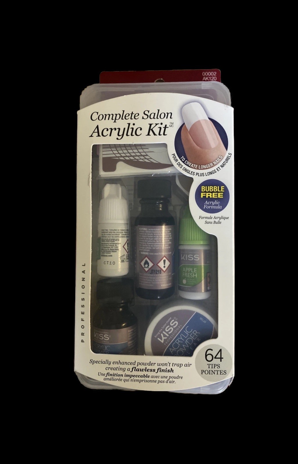 Kiss Salon Acrylic Kit 64 Tips White & Natural Square Clear Powder