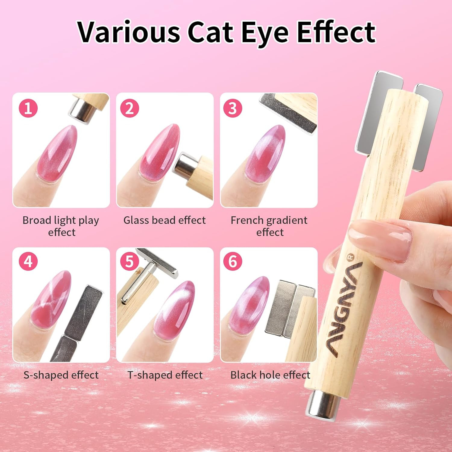 Cat Eye Magnet for Nails, Multifunctional Nail Magnets for Nail Art with Wooden