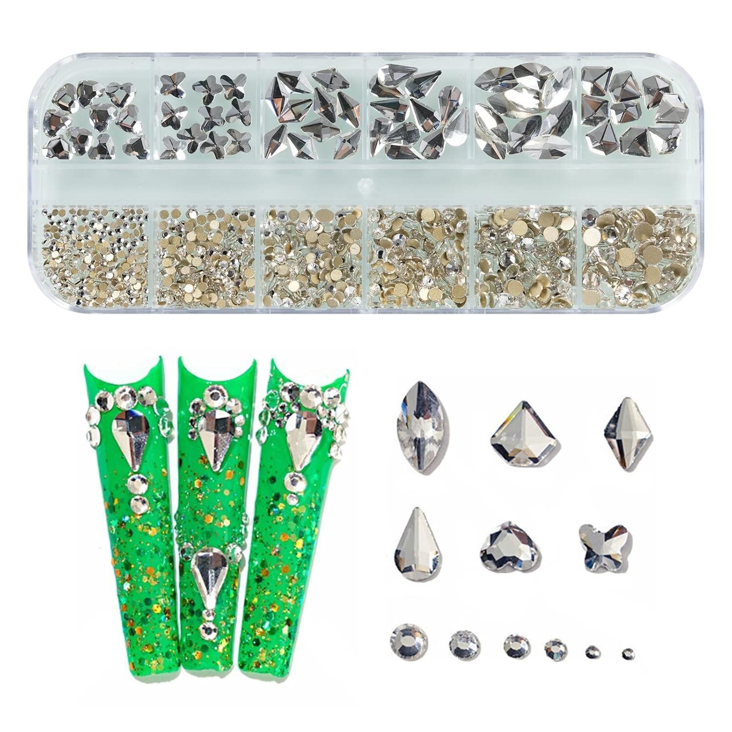Diamantes de imitación para decoración de uñas, gemas para uñas con parte