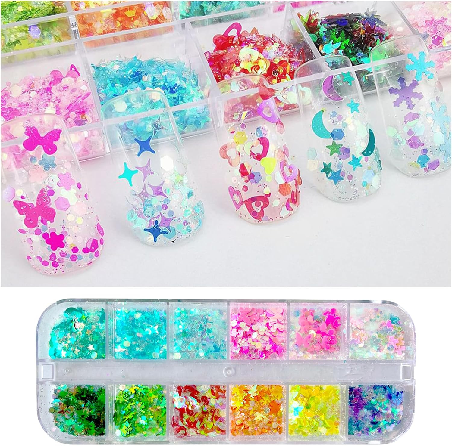 4 Boxes Nail Glitter Holographic Maple Chunky Glitter Flakes Mixed Shaped Flower