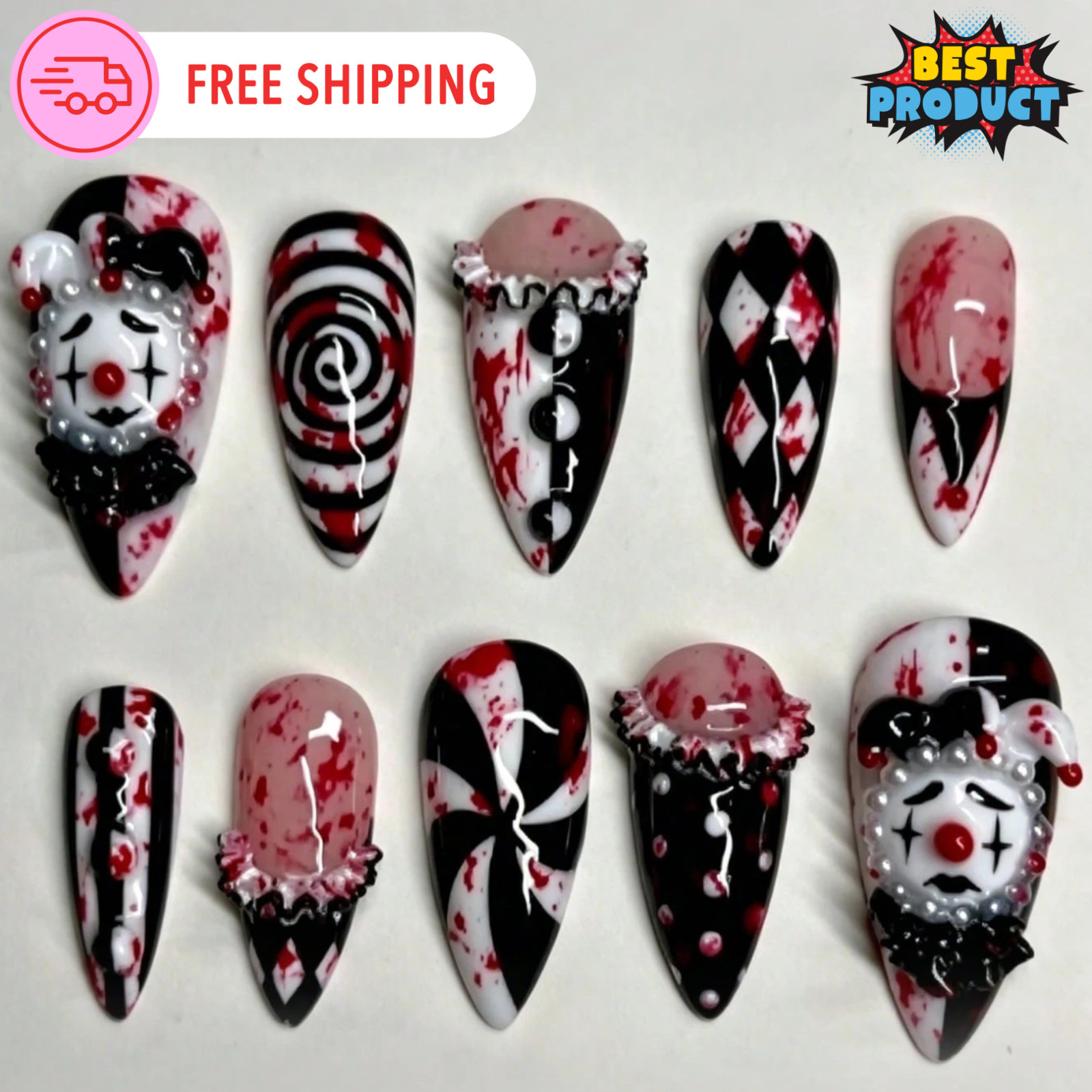 10pcs Halloween Press On Nails For Women & Girls 3D Nail Extenders Haloween Gift