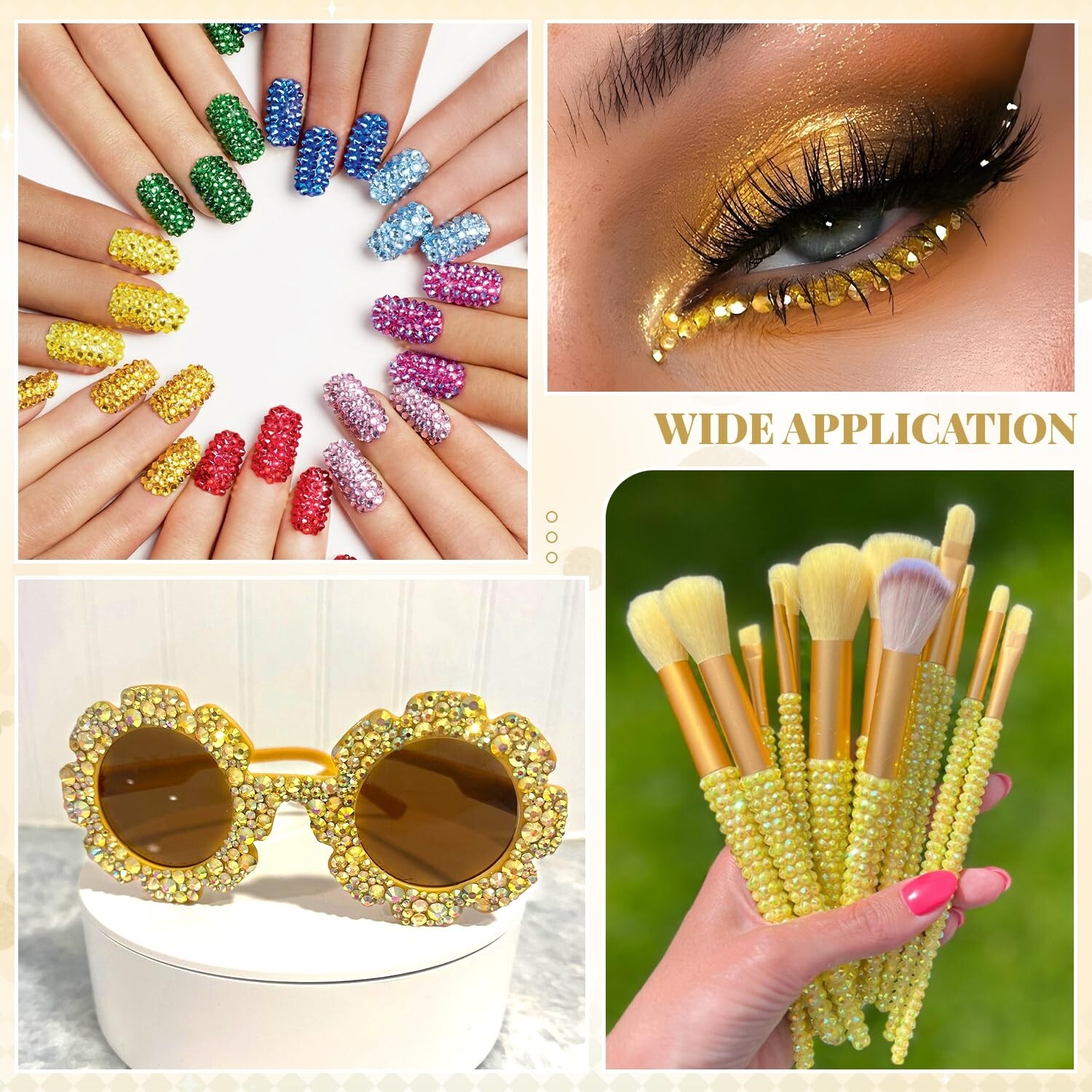 288 1440pcs Bright Gold Rhinestones Flatback Gems for Nails Clothes Craft Decor