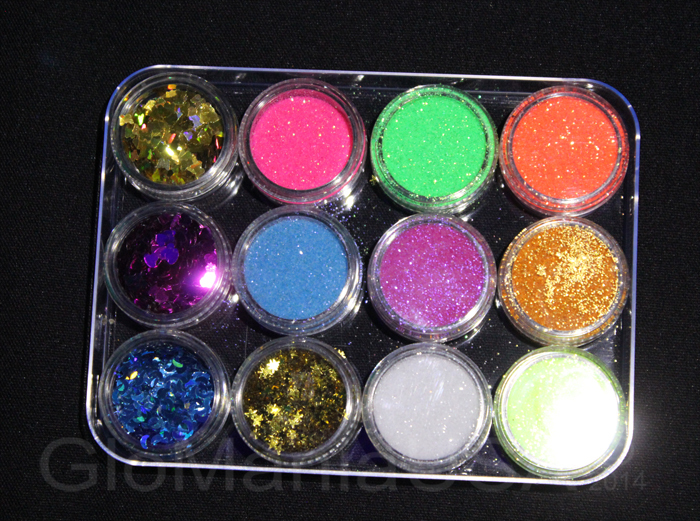 Nail Art Glitter Deco Set with 8 Fine Glitter& hearts,moons,stars,butterflies.