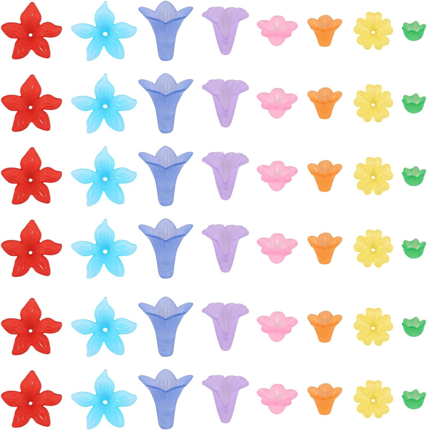 400Pcs Mixed Acrylic Flower Beads Caps 8 Style Colorful Frosted Floral Spacer Lo