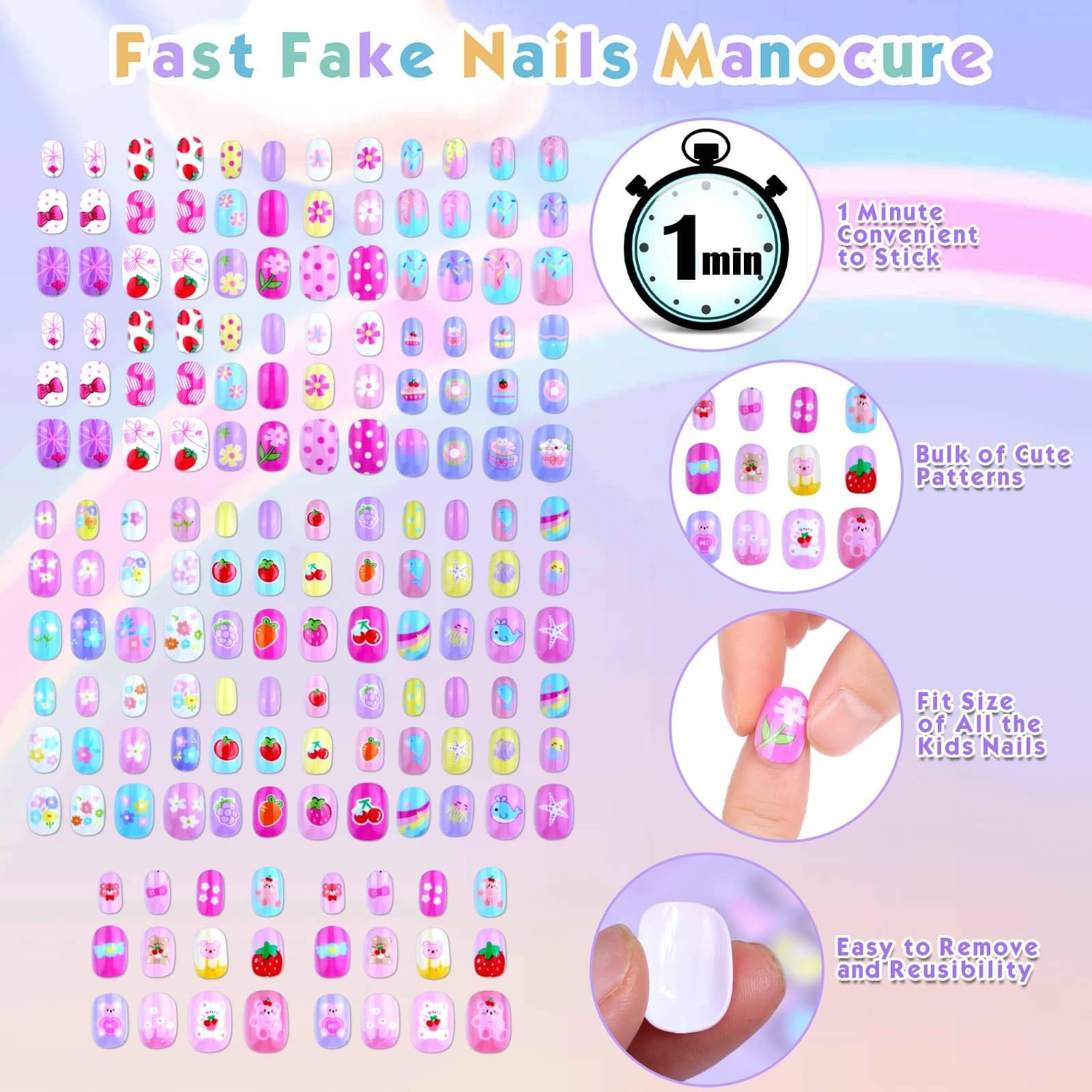 168Pcs Press on Nails for Kids Girls, Shynek Kids Fake Nails for Children Pre…