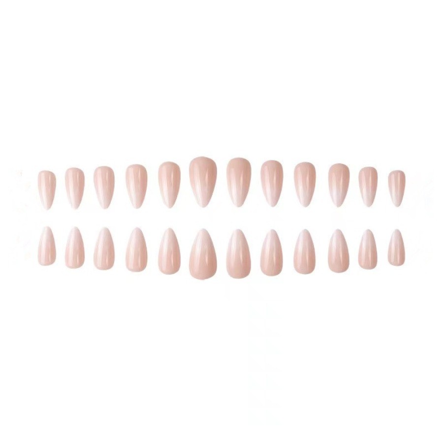 48pcs Almond Press on Nails, Nude Milky White Gradient Gloss Simple Nails
