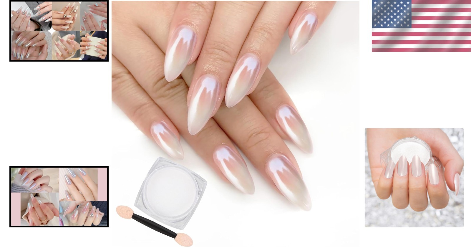 White Pearl Chrome Nail Powder – Iridescent Pigment for Luxurious Nail Art