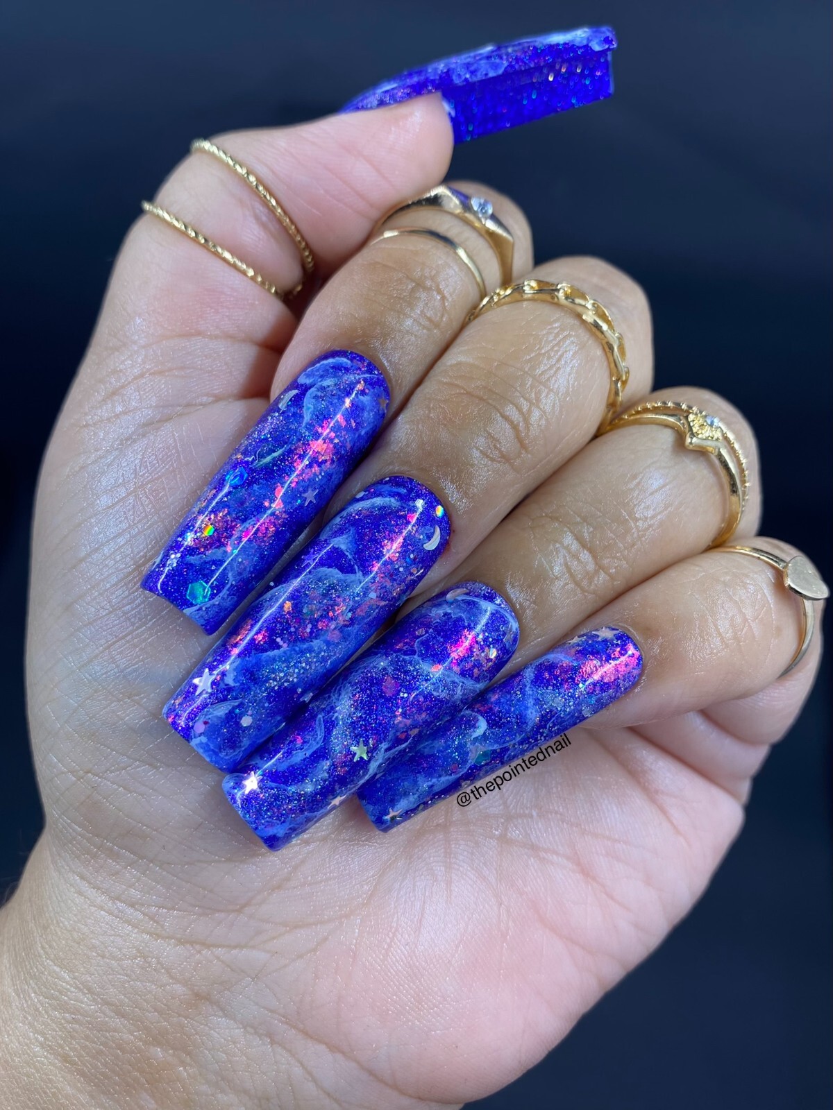 XXL Blue Galaxy Square Press on Nail  sz Large Handmade 