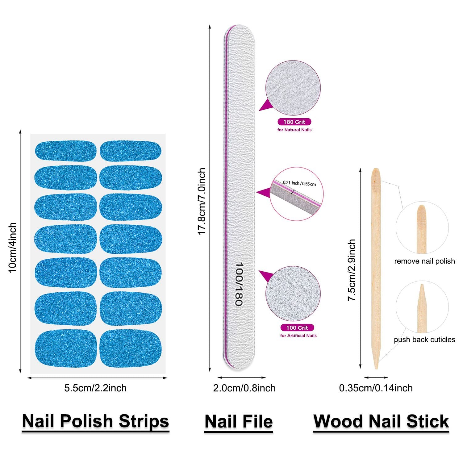 24 Sheets Glitter Nail Polish Stickers Full Nail Wraps for Women Self Adhesiv…